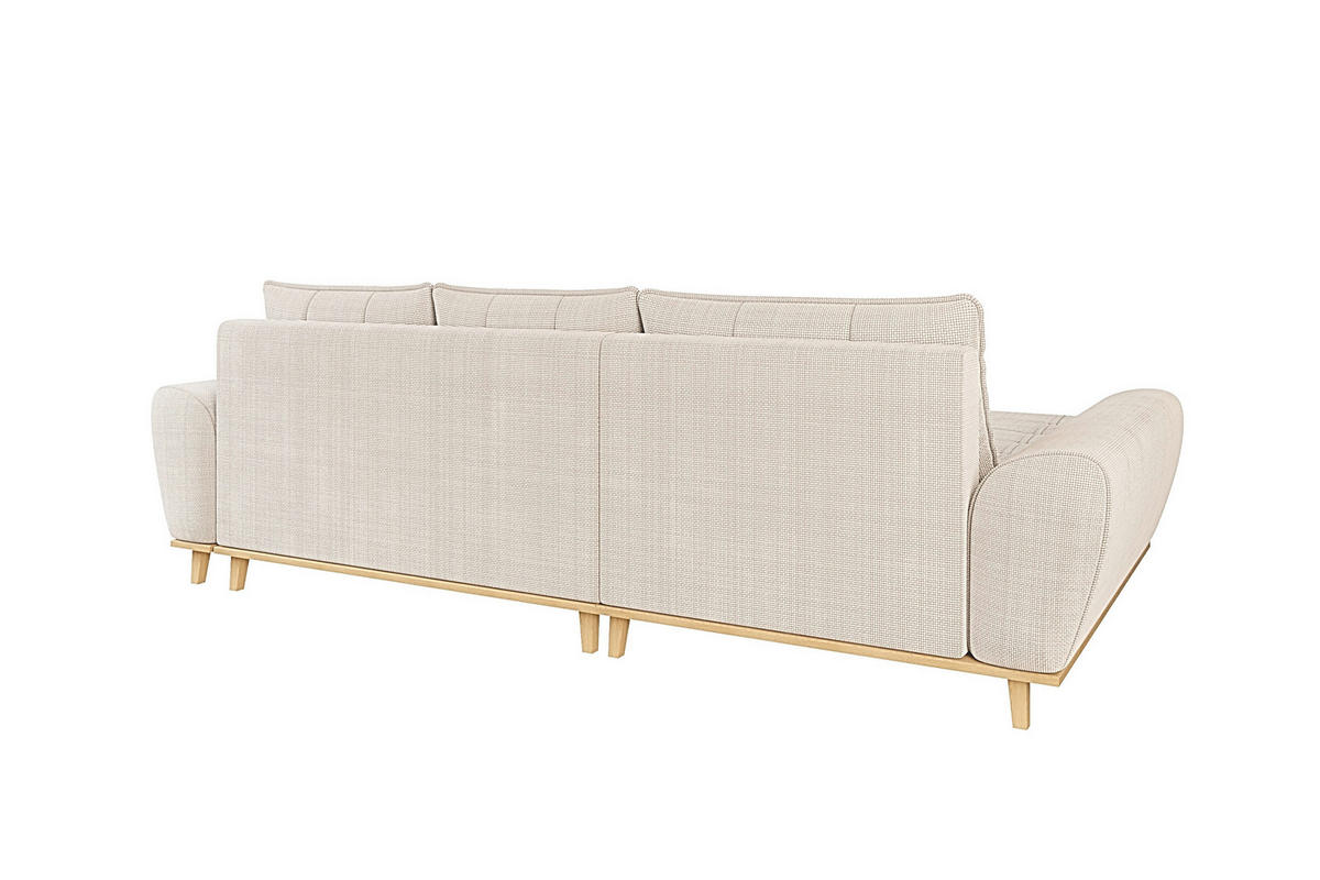 ECKSOFA im Scandi-Stil, Schlaffunktion, Bettkasten B268/T175/H86 cm, Ottomane links, Liegefl. 128x209 cm, Bouclé Chenille Stoff in Beige / 21014 - Eichefarben/Beige, Holz/Textil (268/175cm) - luma-home