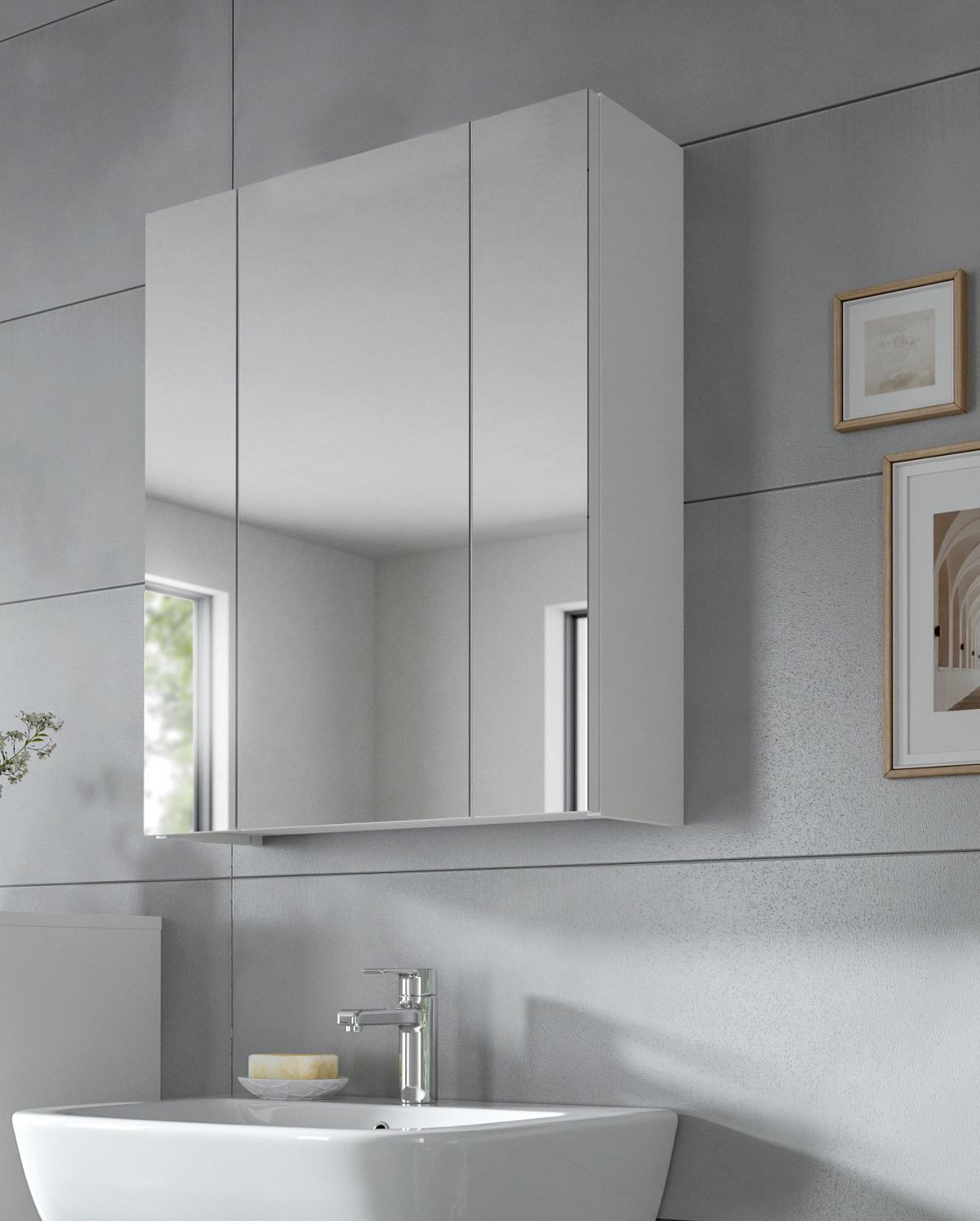 BADEZIMMER Spiegelschrank in weiß Badschrank 3-türig 60 x 70 cm Cover - Weiß, Glas/Holzwerkstoff (60/70/18cm) - Inn.Furn