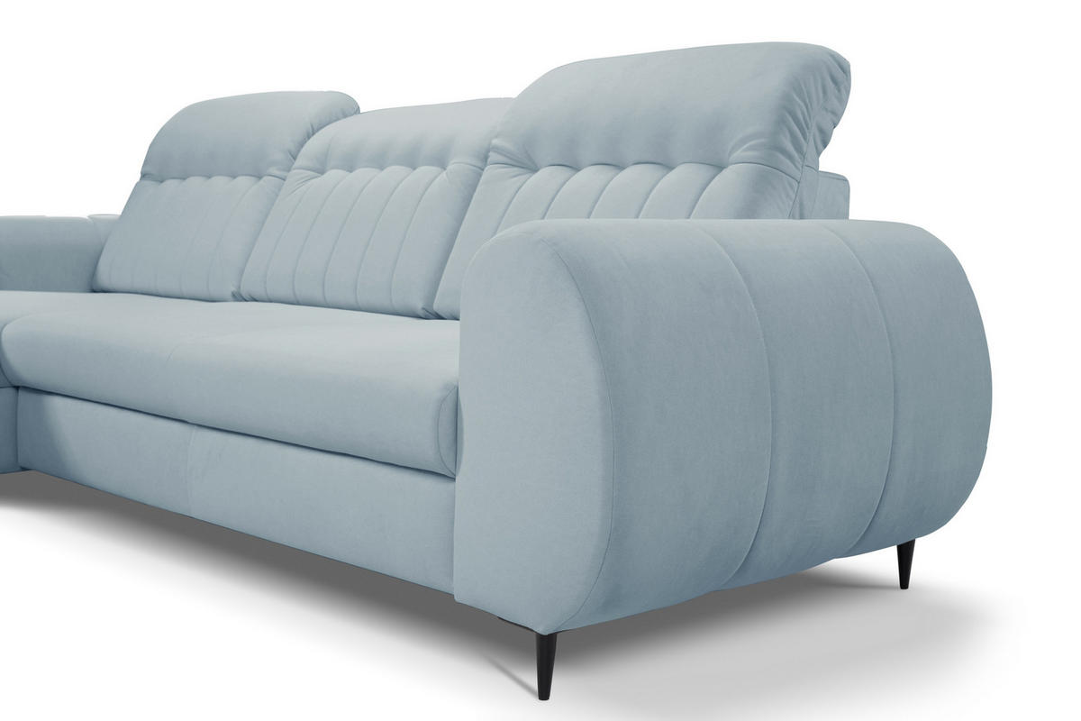 ECKSOFA PURO L-S Blau Plüsch-Stoff mit Schlaffunktion - Blau, Holz (275/166cm) - MASSENO