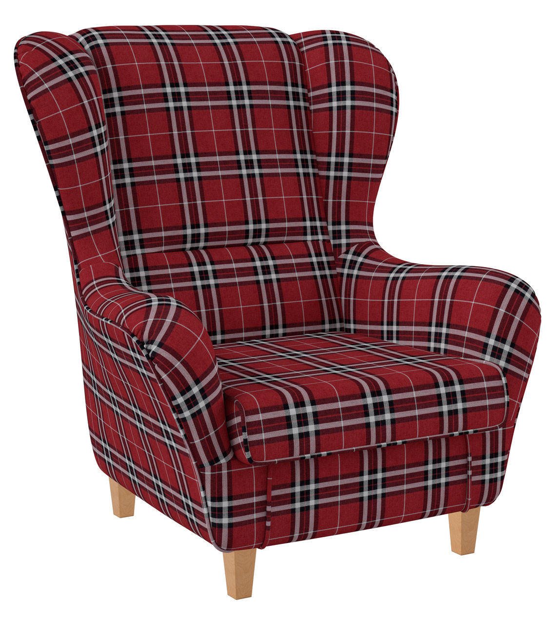 OHRENSESSEL Sofia Relaxsessel mit Hocker | Design Oxford kariert Rot - Brombeere, Textil (92/68/95cm) - Supellex