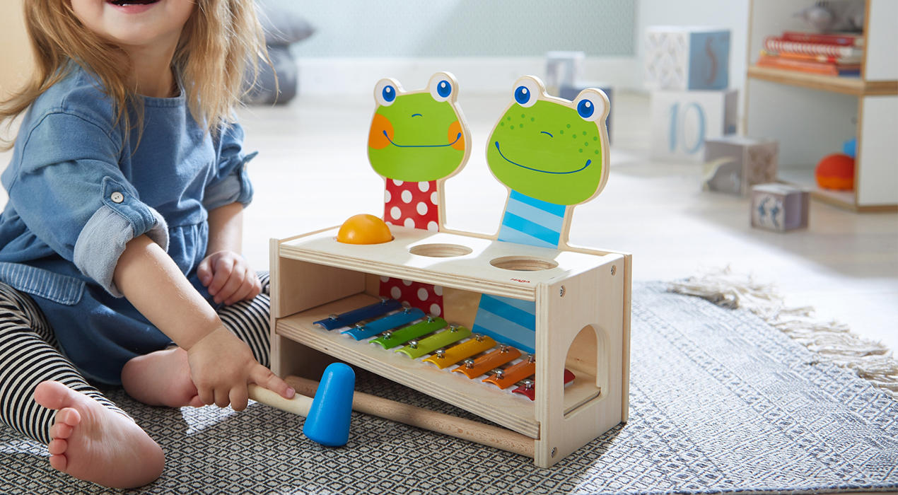 Kindermusikinstrument Klang-Klopfbank Haba bunt