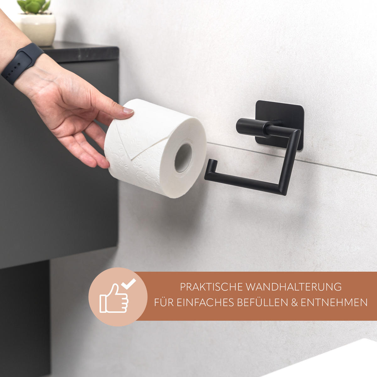 TOILETTENPAPIERHALTER PIAZZA mit Kleber - Schwarz, Metall (15.5/11/5.5cm) - bremermann