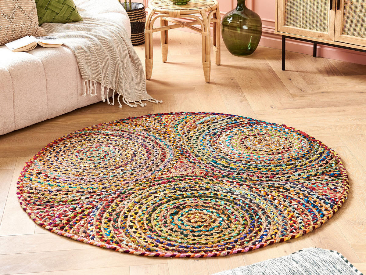 TEPPICH geflochten Yenice 140/140 cm - Multicolor, Textil (140/140cm) - Beliani
