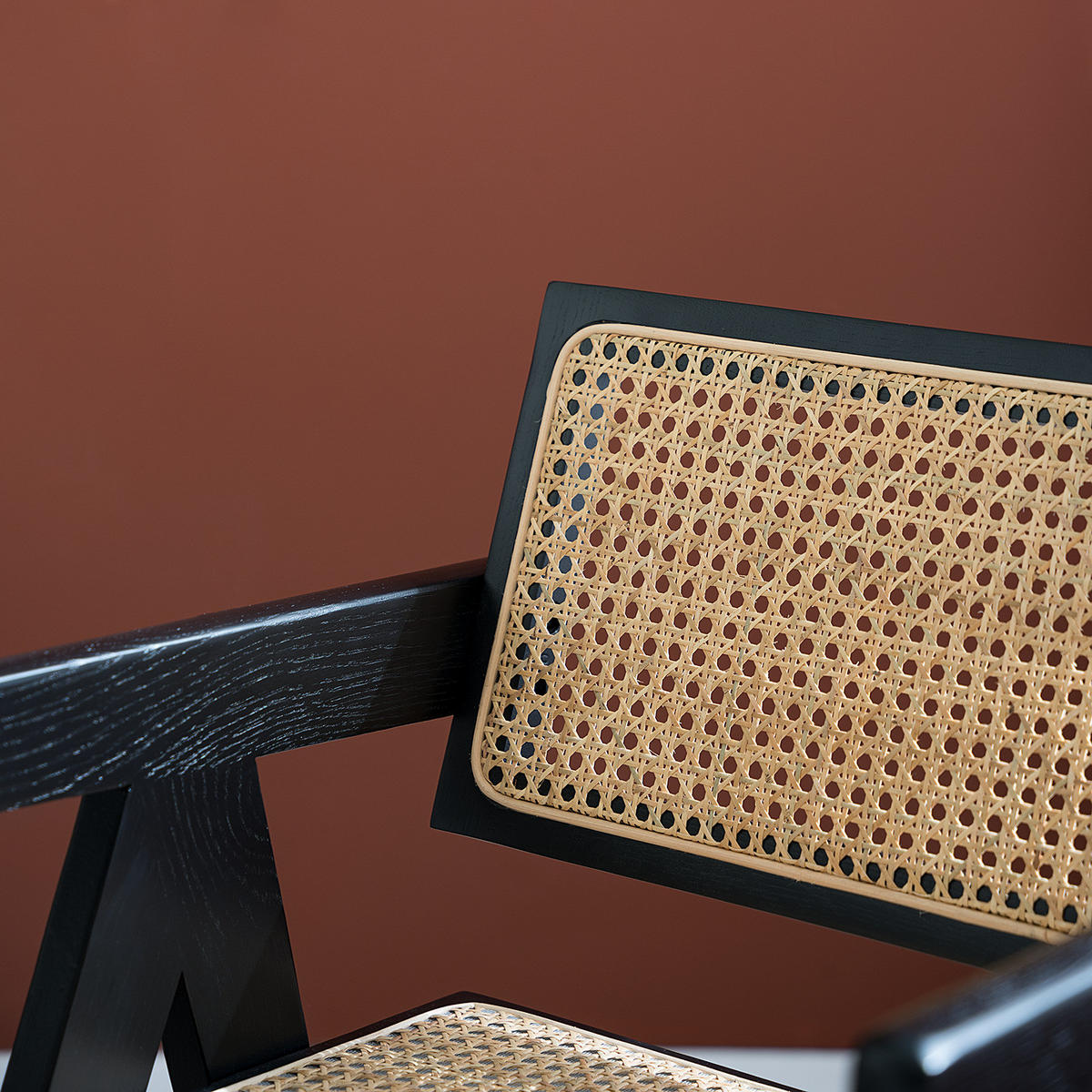 ARMLEHNENSTUHL mit Wiener Geflecht - Eiche massiv - Eschefarben/Schwarz, Holz (51/77/54cm) - home24