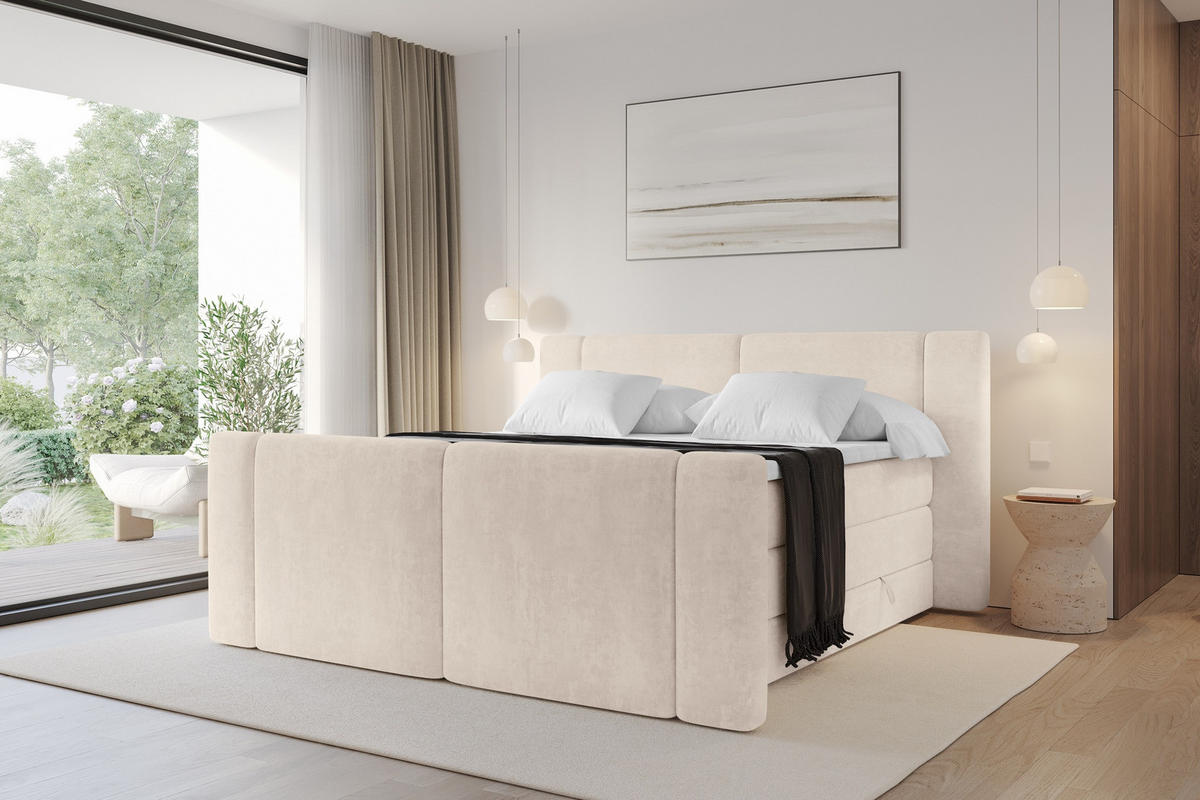 BOXSPRINGBETT mit Matratze H3/H4 - EVON KING Zanozek - 160x200 cm Beige - Champagner, Holzwerkstoff (160/200cm) - ALTDECOR