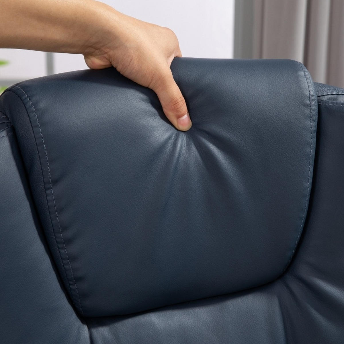 DREHSTUHL 67/67/111-121 cm blau aus Kunstleder mit Massagefunktion und Fußstütze - Blau, Leder (67/121/67cm) - OKWISH