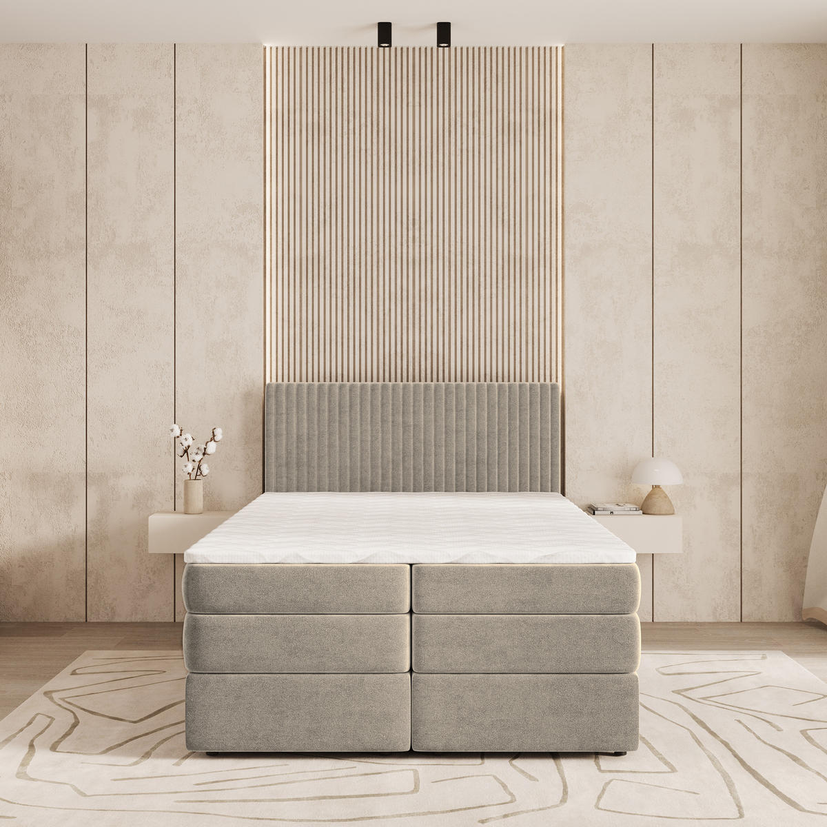 BOXSPRINGBETT FELBIO 180x200 cm mit Matratze und Topper - Beige - Beige, Holz (180/200cm) - MASSENO