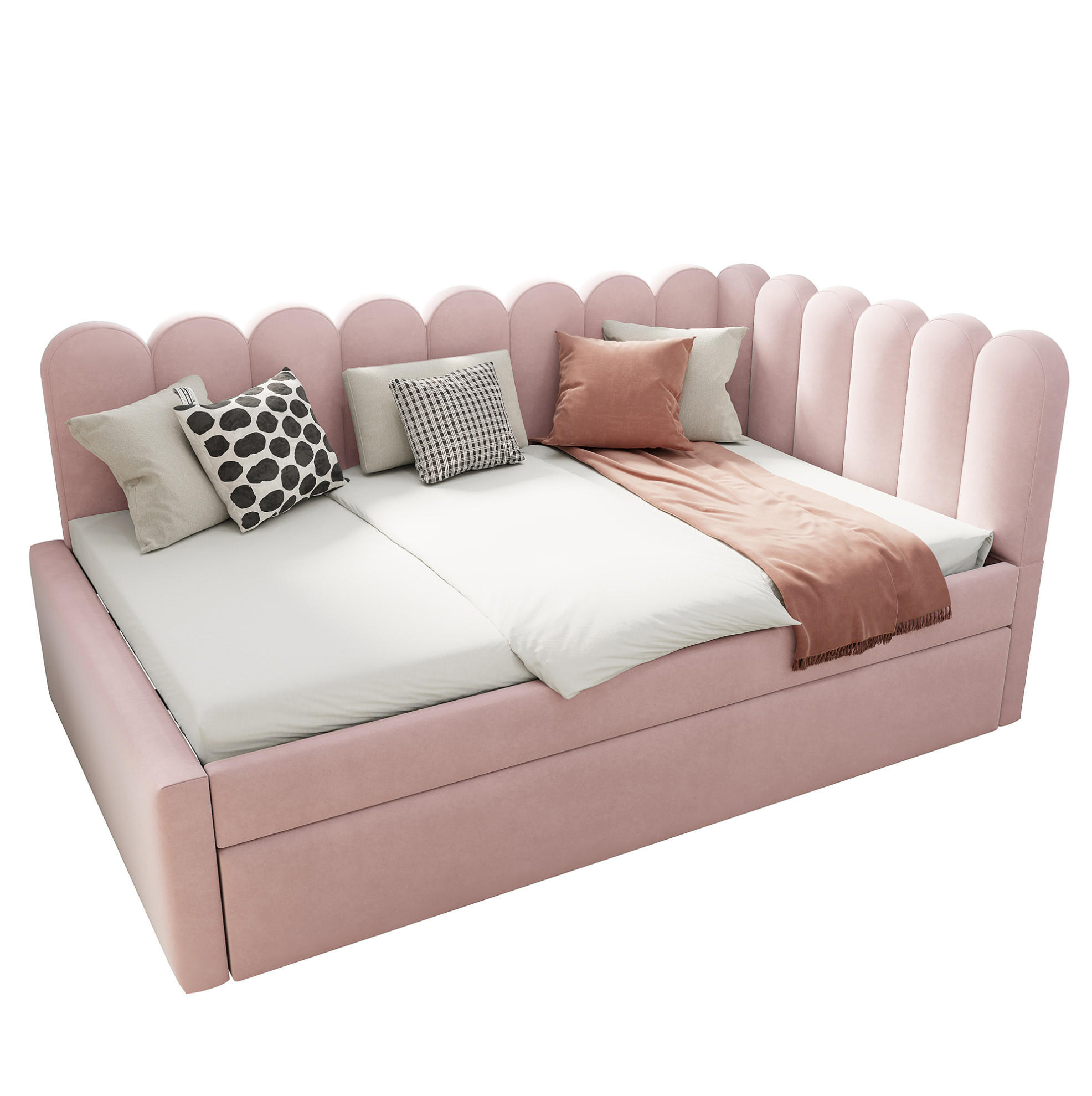 BETT 140/200 cm in Rosa mit Ausziehbett und Samtbezug - Rosa, Leder (140/200cm) - Flora Grace