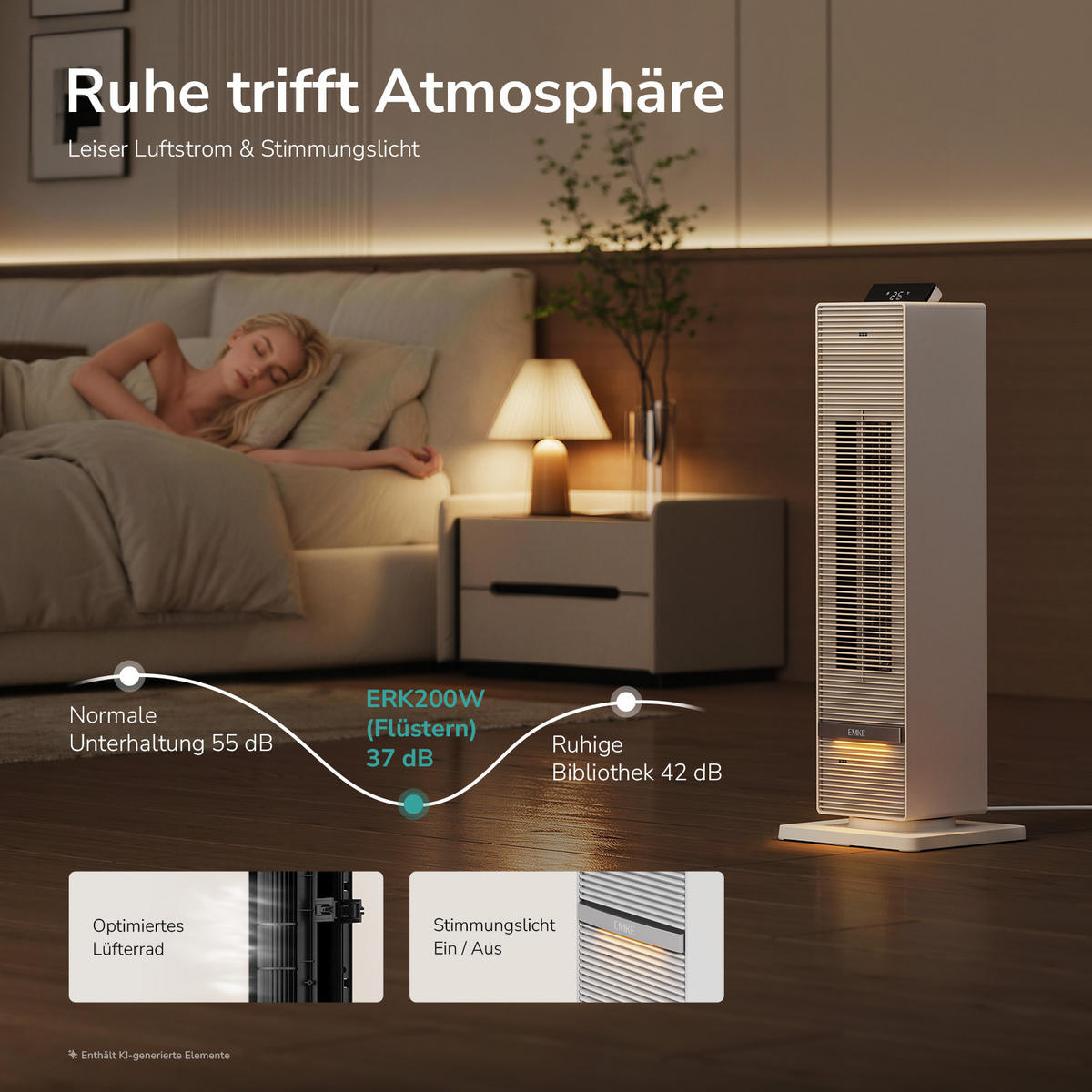HEIZLÜFTER 2 in 1 mit Ventilator 70 x 24 cm, LED Display, Fernbedienung, Weiß - Weiß, Keramik/Kunststoff (24/70/24cm) - EMKE