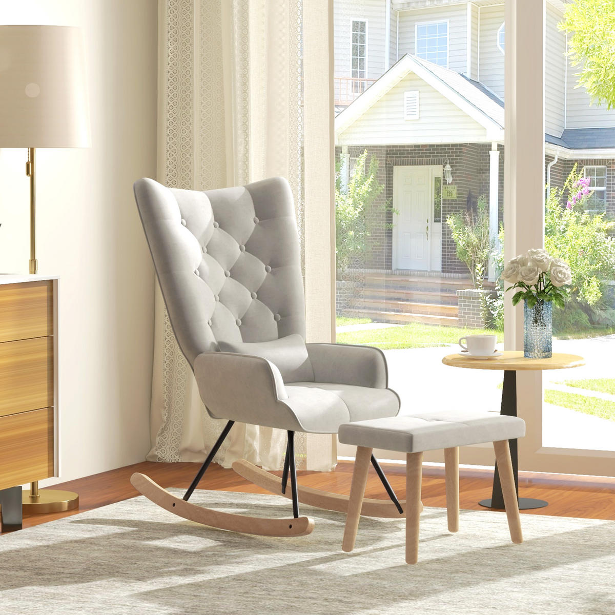 SCHAUKELSESSEL mit Hocker - Weiß, Kunststoff (96/101/66cm) - HOMCOM