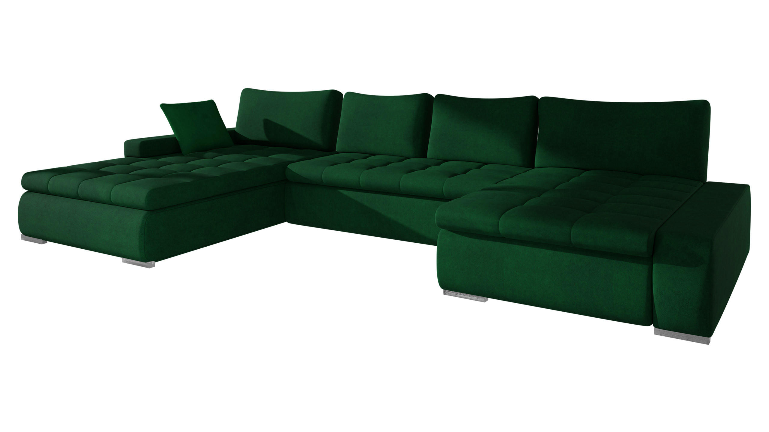WOHNLANDSCHAFT Caro - Waldgrün/Silberfarben, Holz/Textil (394/80/213cm) - MIRJAN24
