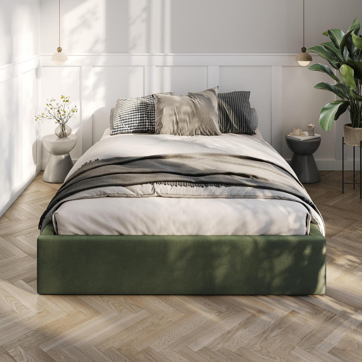 POLSTERBETT 140x200cm Bett mit Stauraum Lattenrost Khaki - Olivgrün, Holz/Holzwerkstoff (140/200cm) - Muralo