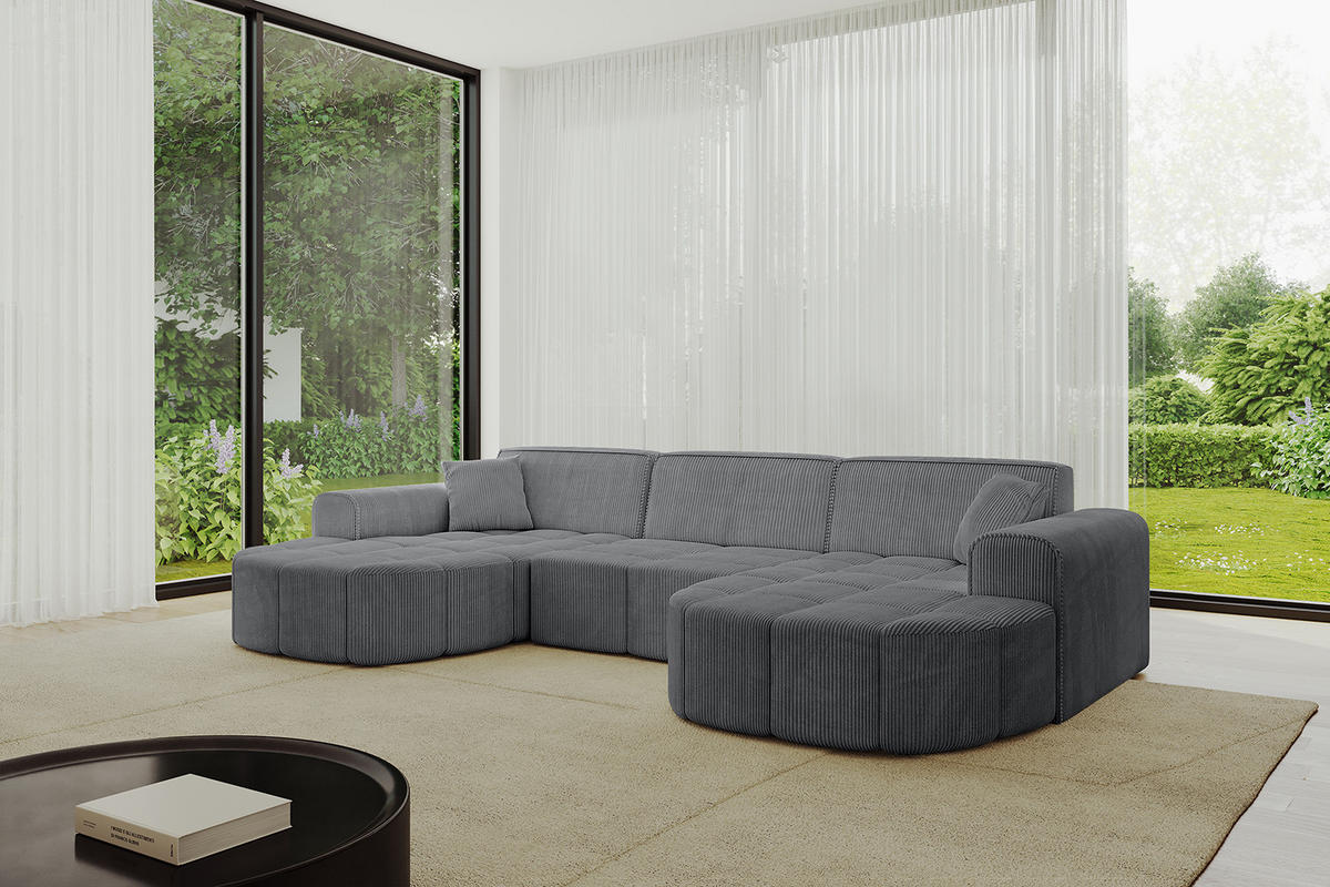 WOHNLANDSCHAFT LIVO-U1 - 315x173x79,5 cm Duneklgrau - Dunkelgrau, Holzwerkstoff/Textil (315/79/173cm) - ALTDECOR