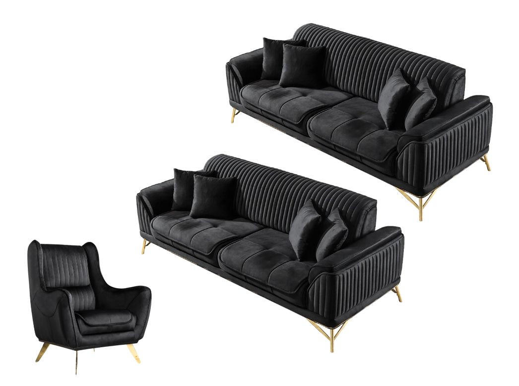 SITZGARNITUR Bond Grau Stellvariante:3+3+1 - Schwarz, Holz (227/85/100cm) - Villa Möbel