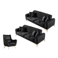 SITZGARNITUR Bond Grau Stellvariante:3+3+1 - Schwarz, Holz (227/85/100cm) - Villa Möbel