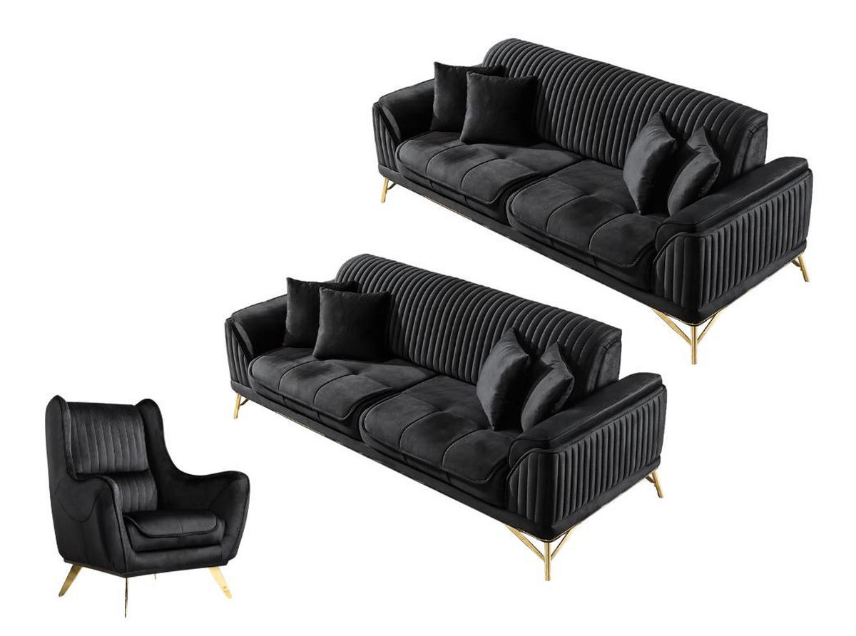 SITZGARNITUR Bond Grau Stellvariante:3+3+1 - Schwarz, Holz (227/85/100cm) - Villa Möbel