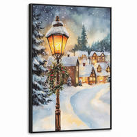 LEINWAND Bilder mit Rahmen - Weihnachtsdorf - Häuser - Schnee - Weihnachten - 60x90 - Sandfarben, Textil (60/90cm) - MuchoWow