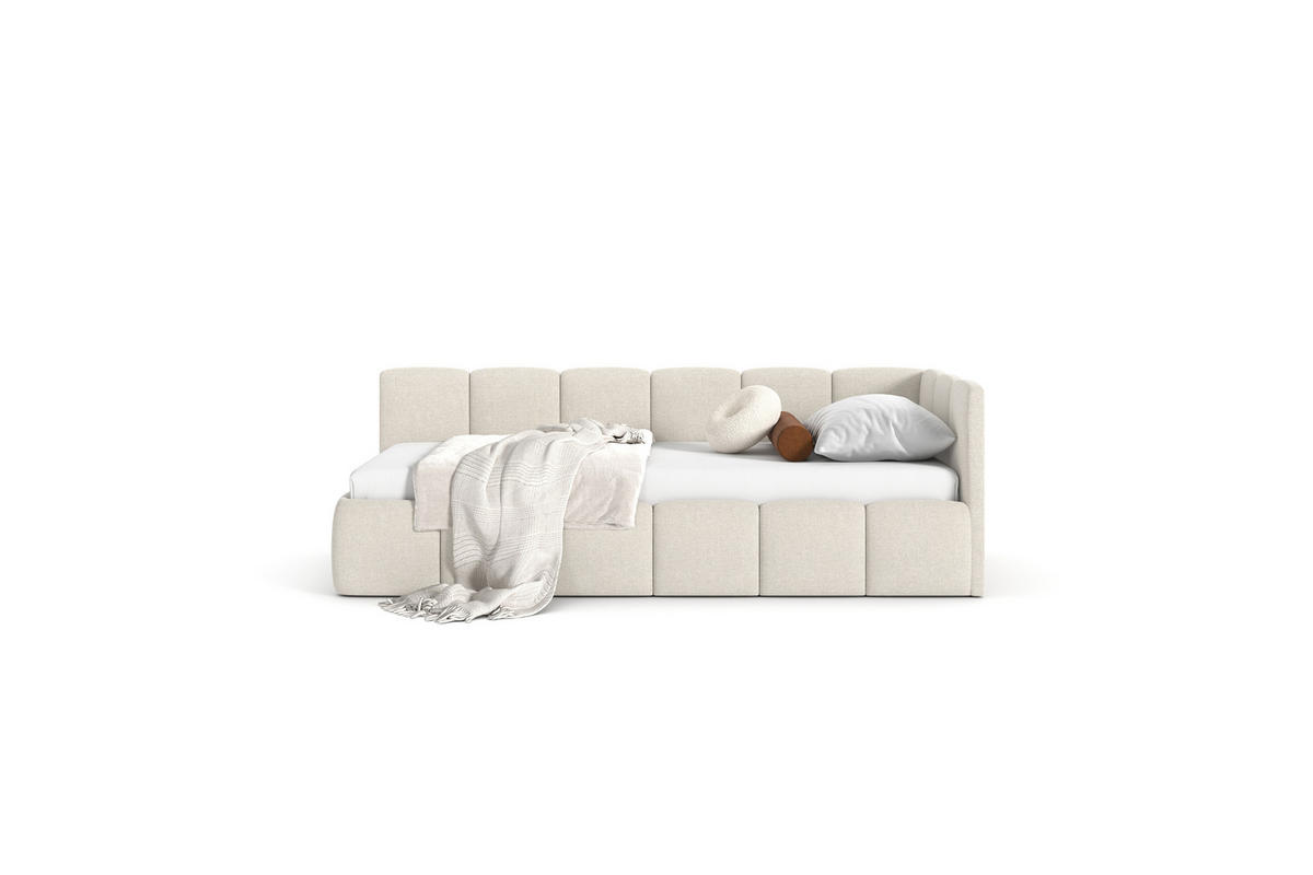 POLSTERBETT AURO mit Bettkasten, Einzelbett, rechts - 90x200 cm - Kaschmir/Beige, Holz/Textil (90/200cm) - mybed.