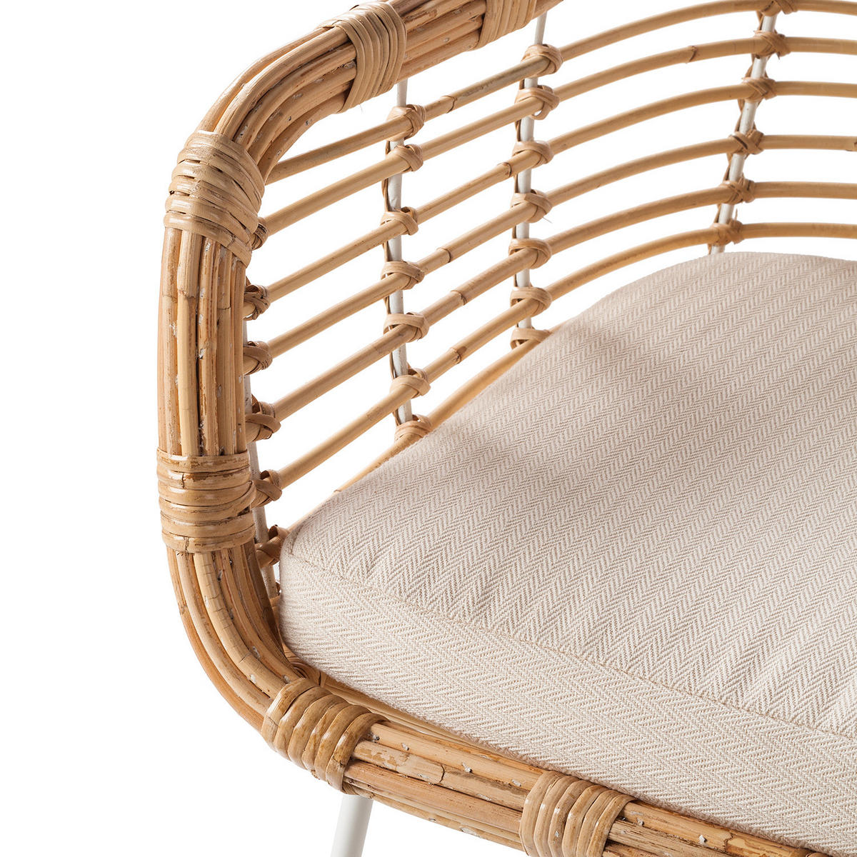 ARMLEHNENSTUHL - (inkl. Sitzkissen) - Rattan / Metall - Rattan / Weiß - Braun, Naturmaterialien/Textil (58/85/60cm) - home24