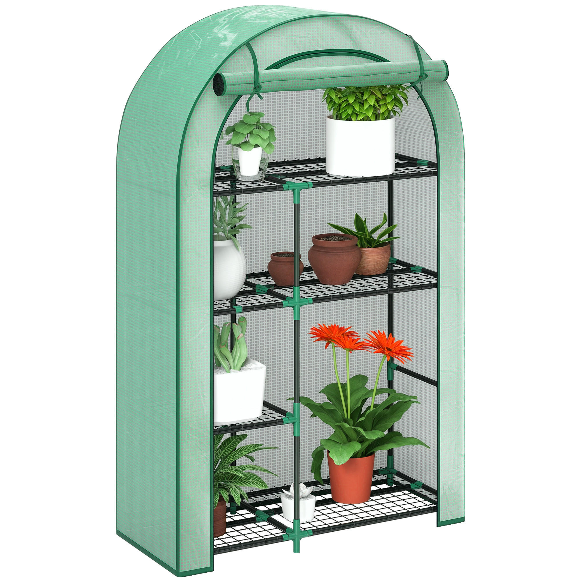 MINI-GEWÄCHSCHAUS DE-05717 4-stufig, mit Kunststoff-Plane, tragbar Grün - Grün, Kunststoff/Metall (45/160/100cm) - ComfortXL