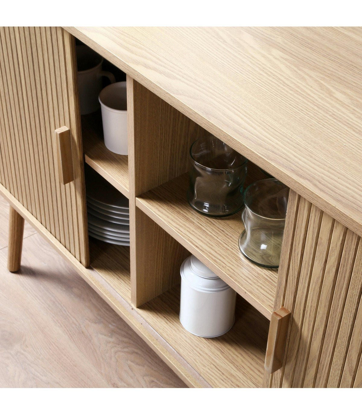 VINTAGE Sideboard Holzdekor 2 Schiebetüren - L110cm - Eichefarben, Holzwerkstoff (39/75/110cm) - Calicosy