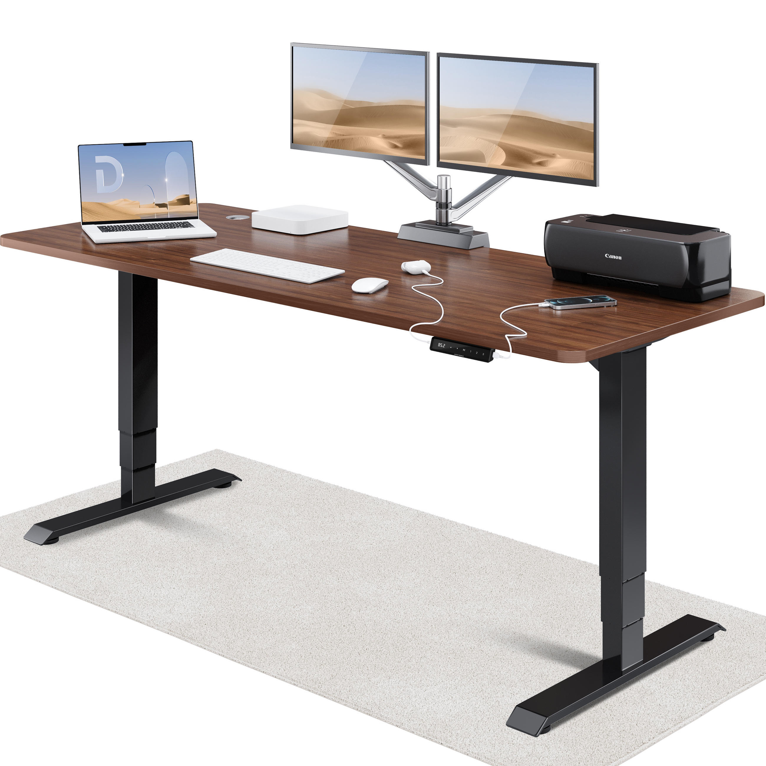 SCHREIBTISCH Elektrisch Höhenverstellbarer HomePro 200x80cm Schwarz/Walnuss mit Memory-Funktion, Anti-Kollisions Technologie - Walnussfarben/Schwarz, Holzwerkstoff (80/200/62cm) - Desktronic