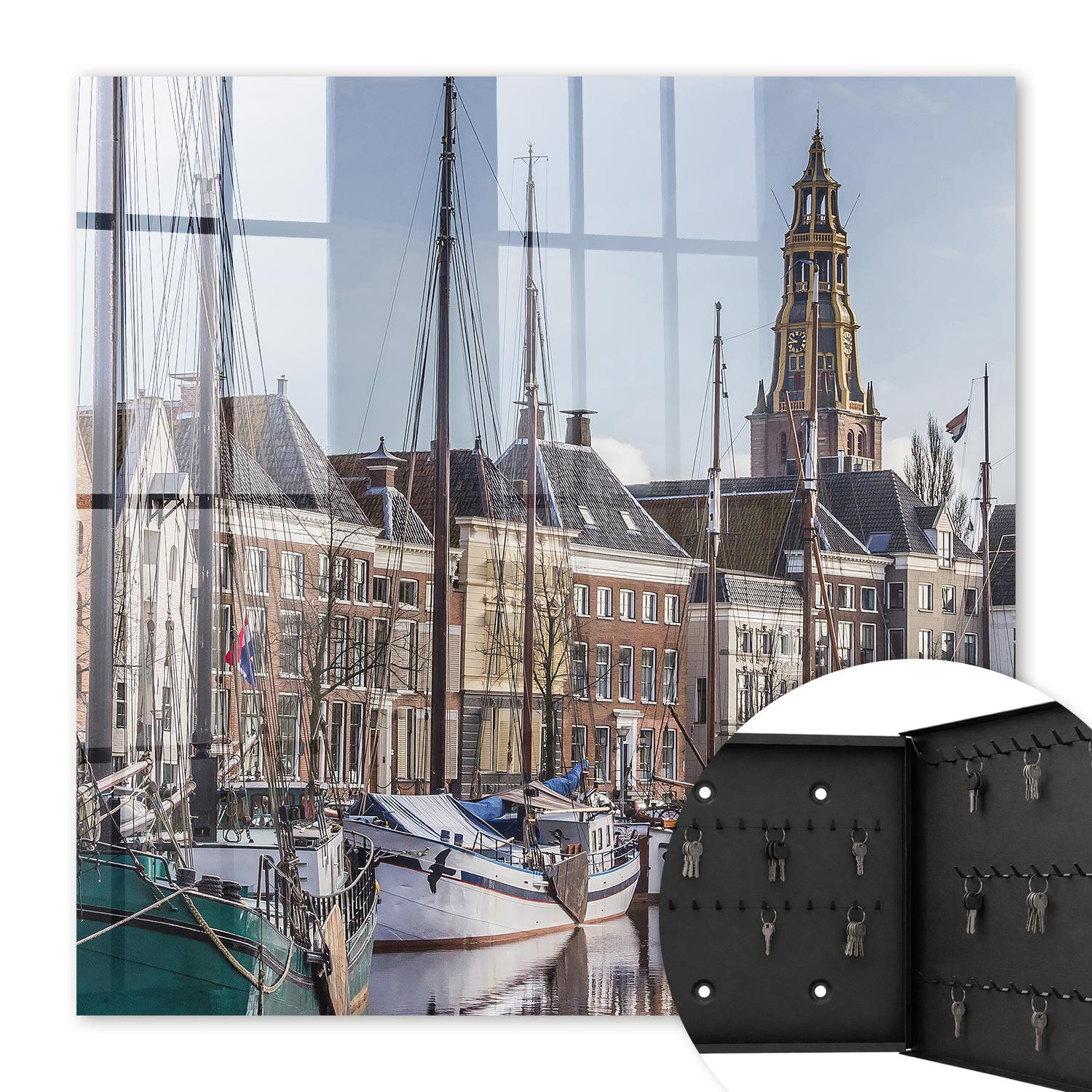 SCHLÜSSELBOX Schwarz 30x30 cm- Türöffnung nach rechts - Segel auf dem Wasser - Blau, Metall (30/30/5cm) - TULUP