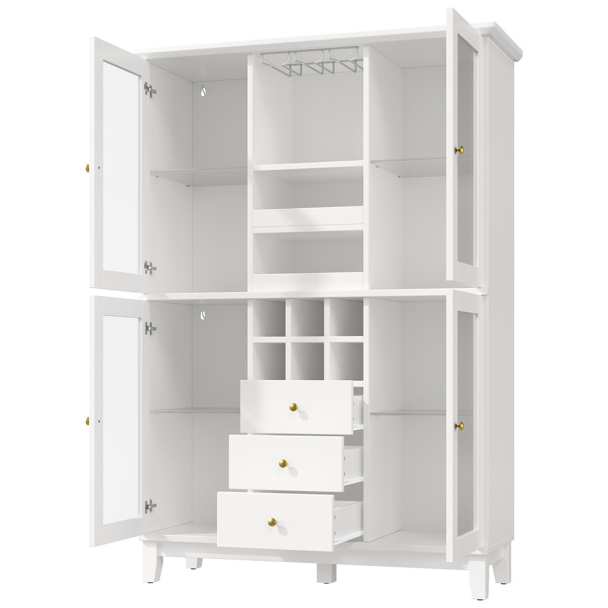 BUFFET DE-38451 120/40/180 cm mit LED-Beleuchtung und Flaschenhalter Weiß - Weiß, Holzwerkstoff (120/180.5/40cm) - ComfortXL