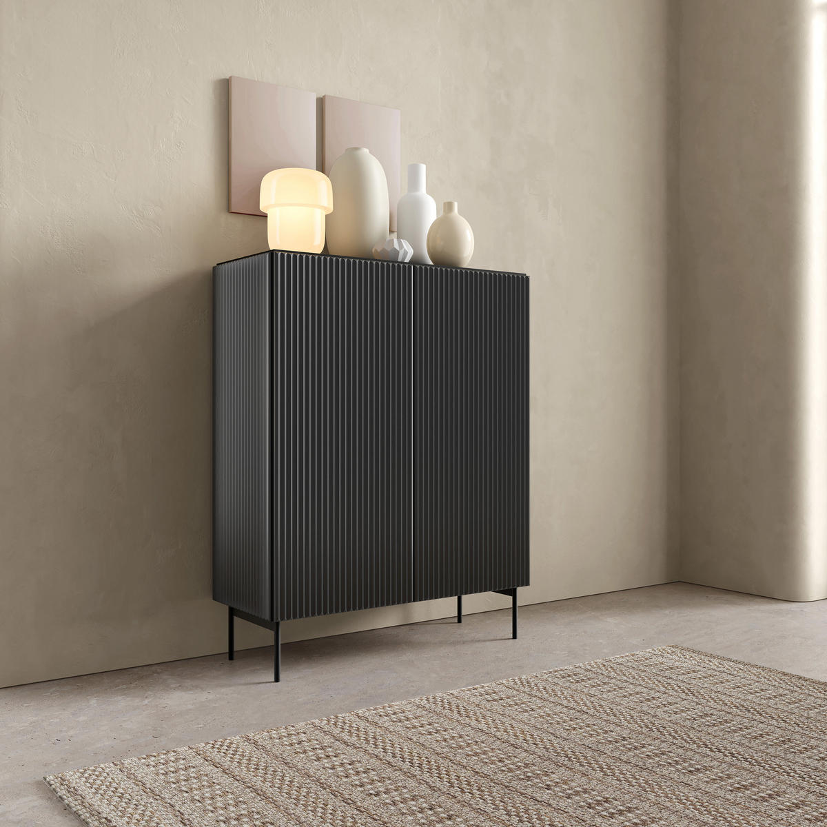 HIGHBOARD TRATTO 98,6/123/39,8cm 2 Türen Schwarz - Schwarz, Holzwerkstoff (98.6/123/39.8cm) - MASSENO