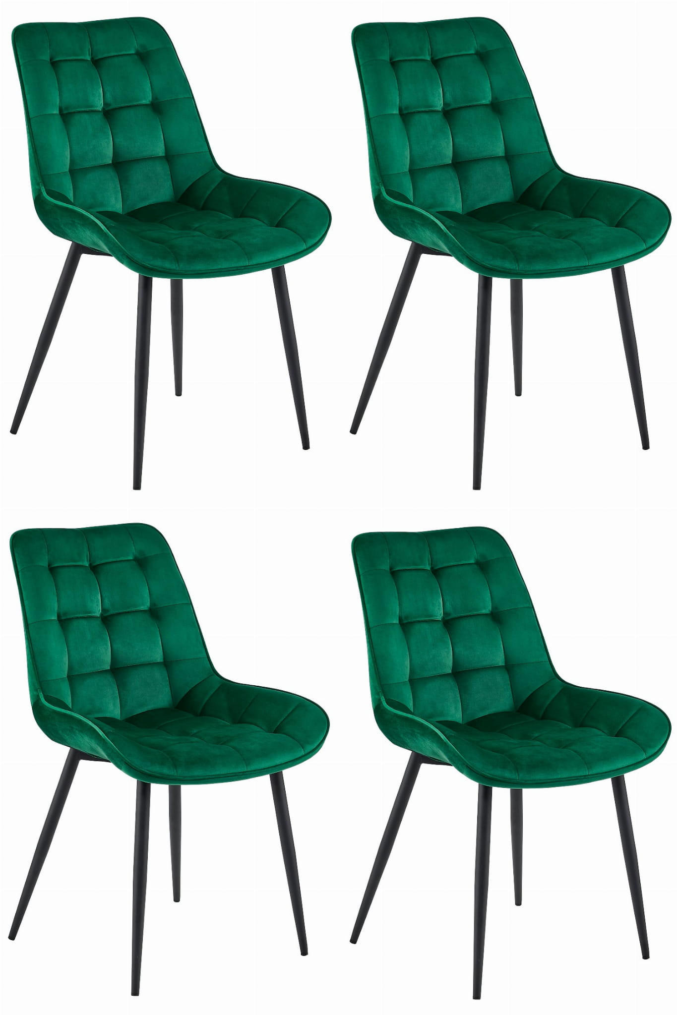 ESSZIMMERSTUHL 4-er Set BERA dunkelgrüner Sitz, schwarze Beine - Dunkelgrün/Schwarz, Textil (54/88/60cm) - Valora