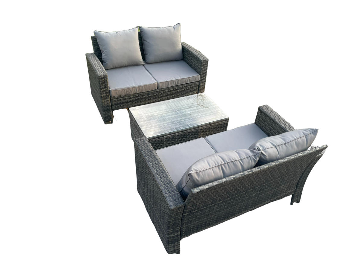 GARTENSOFA Hohe Rückenlehne Polyrattan Dunkelgrau 4-Sitzer - Dunkelgrau, Metall - Fimous
