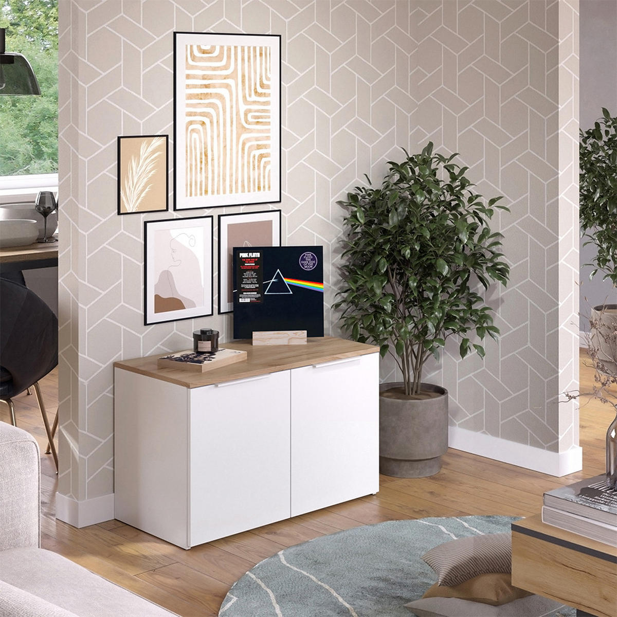 KOMMODE Wido Weiß/Sonoma 40 x 50 cm mit 2 Türen - Weiß/Sonoma Eiche, Holzwerkstoff (80/50/40cm) - Vicco