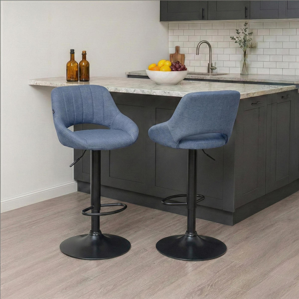 BARHOCKER Stoff Blau - Blau/Schwarz, Textil/Metall (47/85/48cm) - CLP