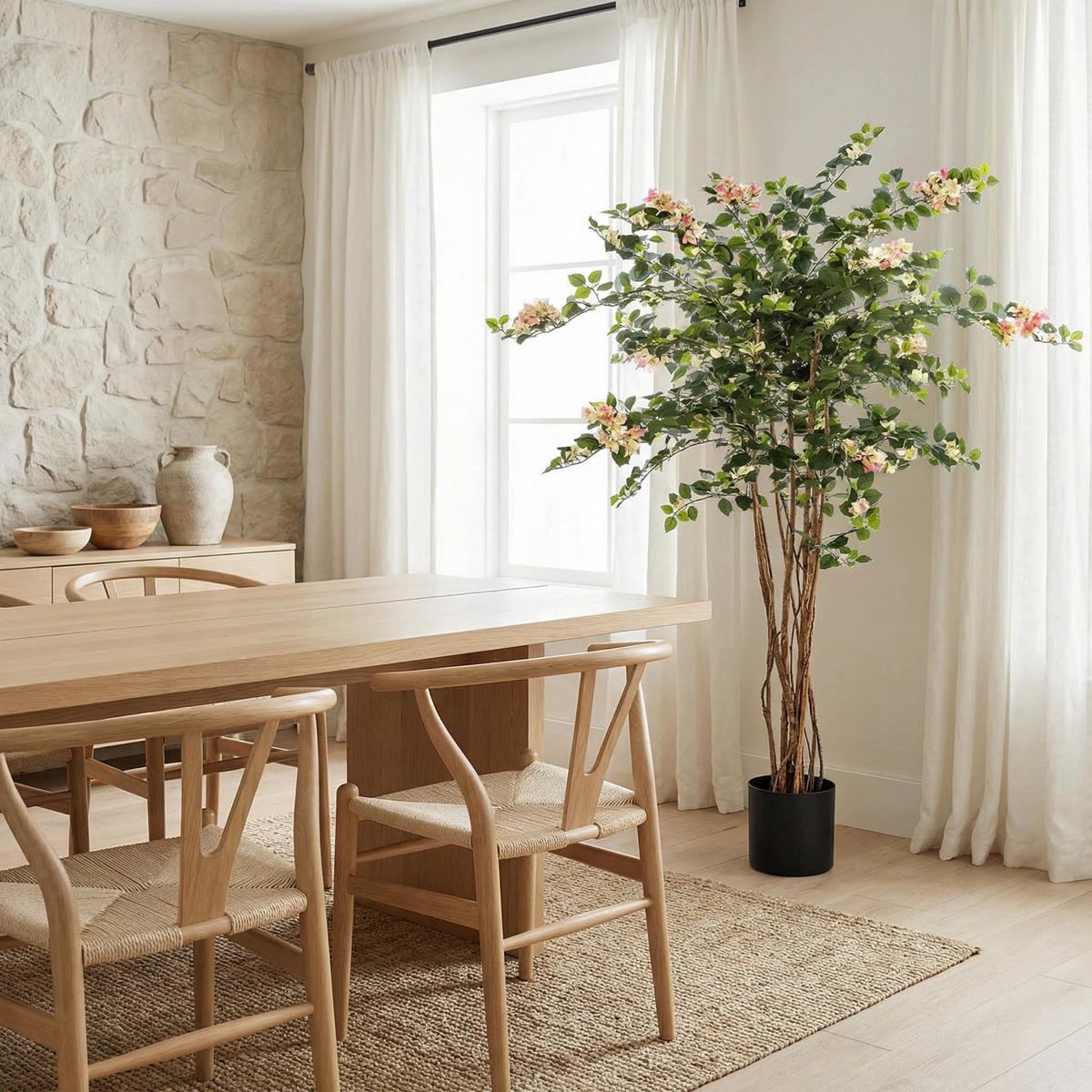 KUNSTBAUM Künstlicher Drillingsblumenbaum - Rike 150 cm - Pink, Kunststoff (150cm) - aplanta