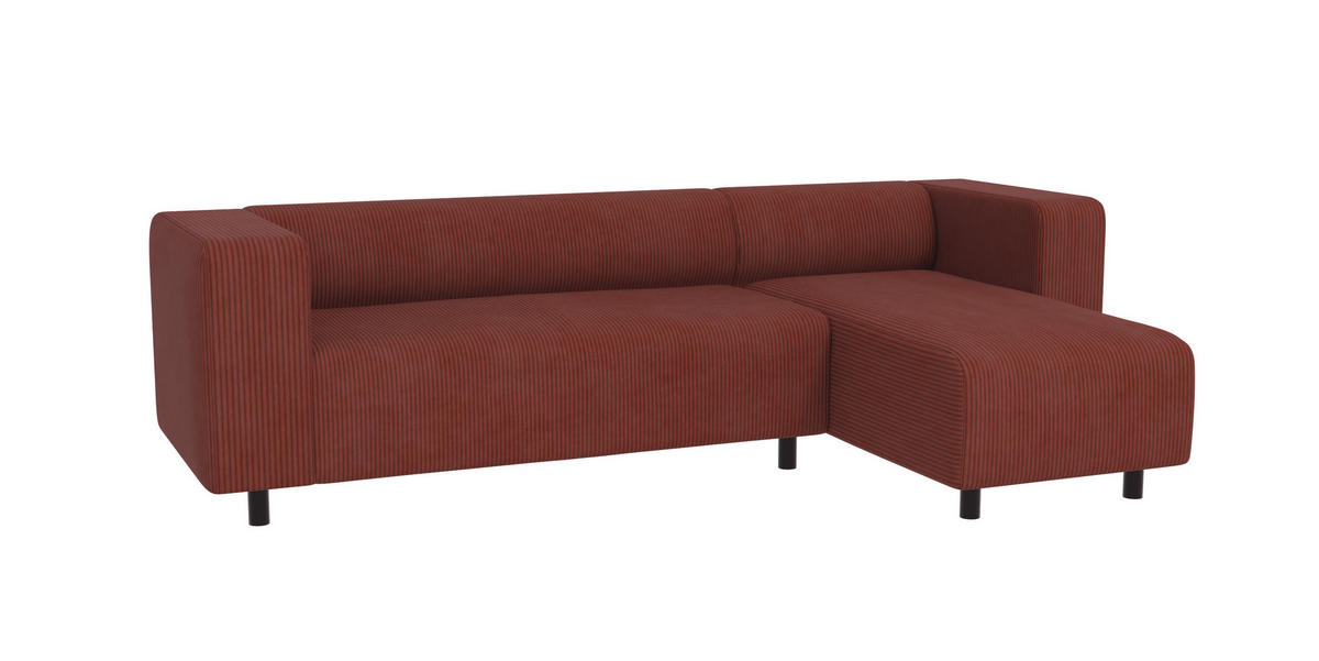 ECKSOFA Tove Terrakotta Cord - Ottomane rechts - Terracotta/Schwarz, Holz/Kunststoff (240/142cm) - S-Style Möbel