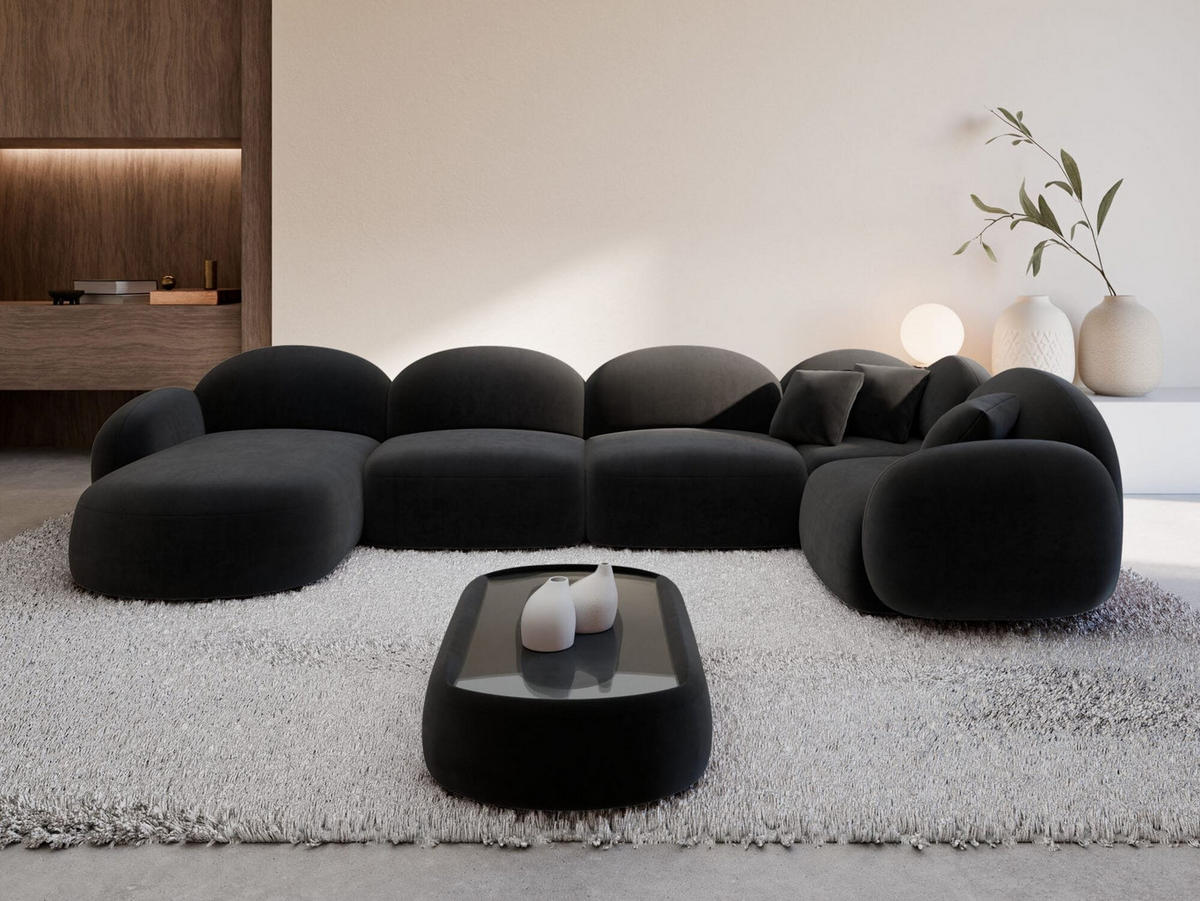WOHNLANDSCHAFT Mirello U-Form Schwarz Samtstoff - Schwarz, Kunststoff (333/77/193cm)