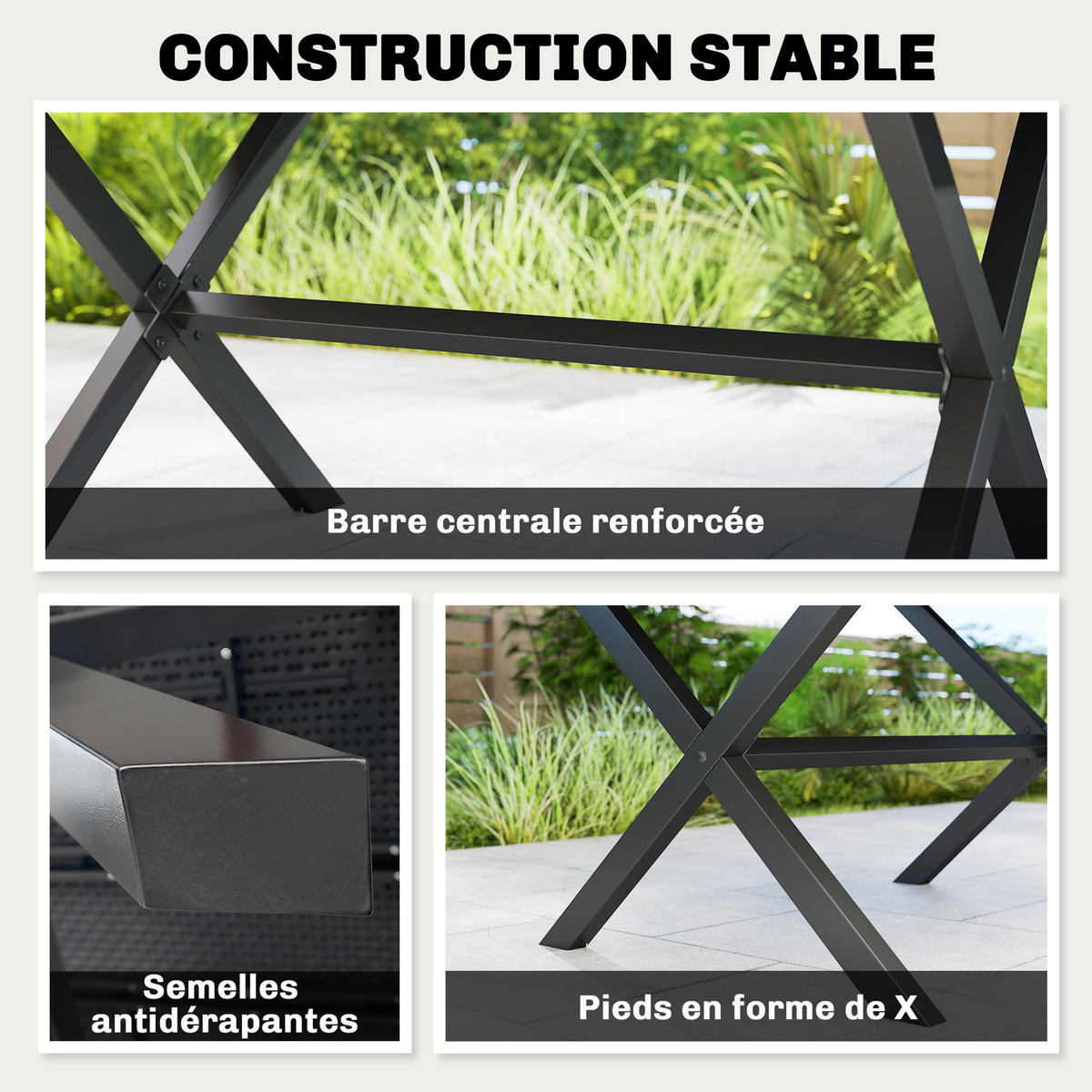 GARTENTISCH DE-14209 rechteckig 150x90 cm, für 4-6 Personen Schwarz - Schwarz, Metall (150/90/74cm) - ComfortXL