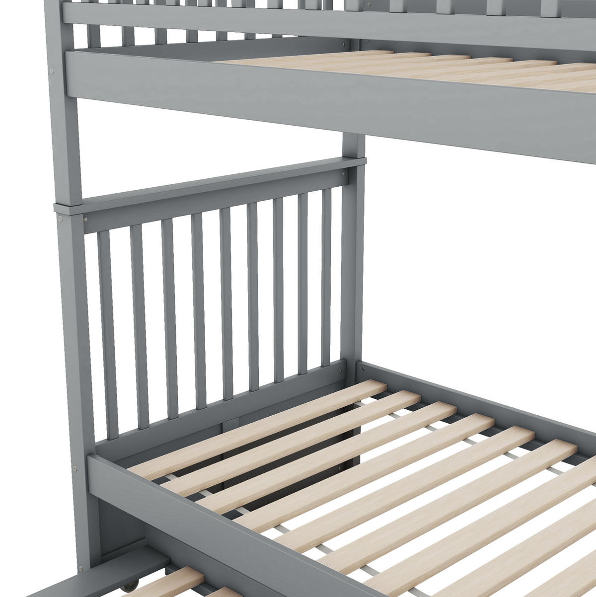 ETAGENBETT aus Kiefernholz und MDF 90x200 cm Grau mit Ausziehbett, abnehmbarer Konstruktion und Treppe - Grau, Holzwerkstoff (90/200cm) - Modfu