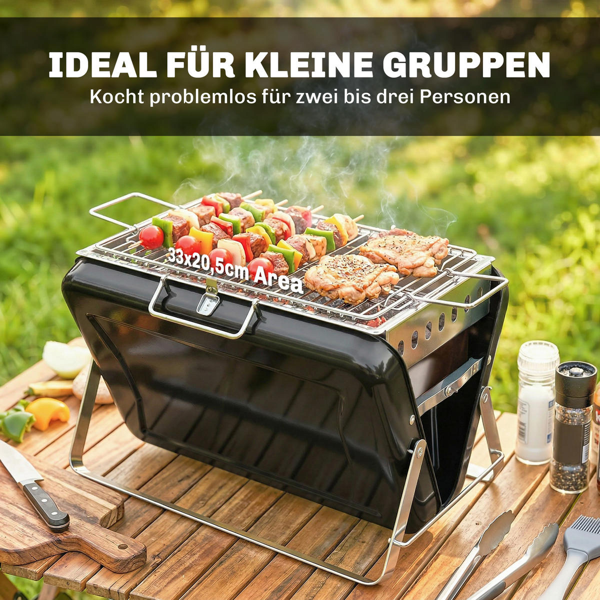 HOLZKOHLEGRILL Edelstahl Schwarz - Schwarz, Metall (28/25.5/40cm) - Outsunny