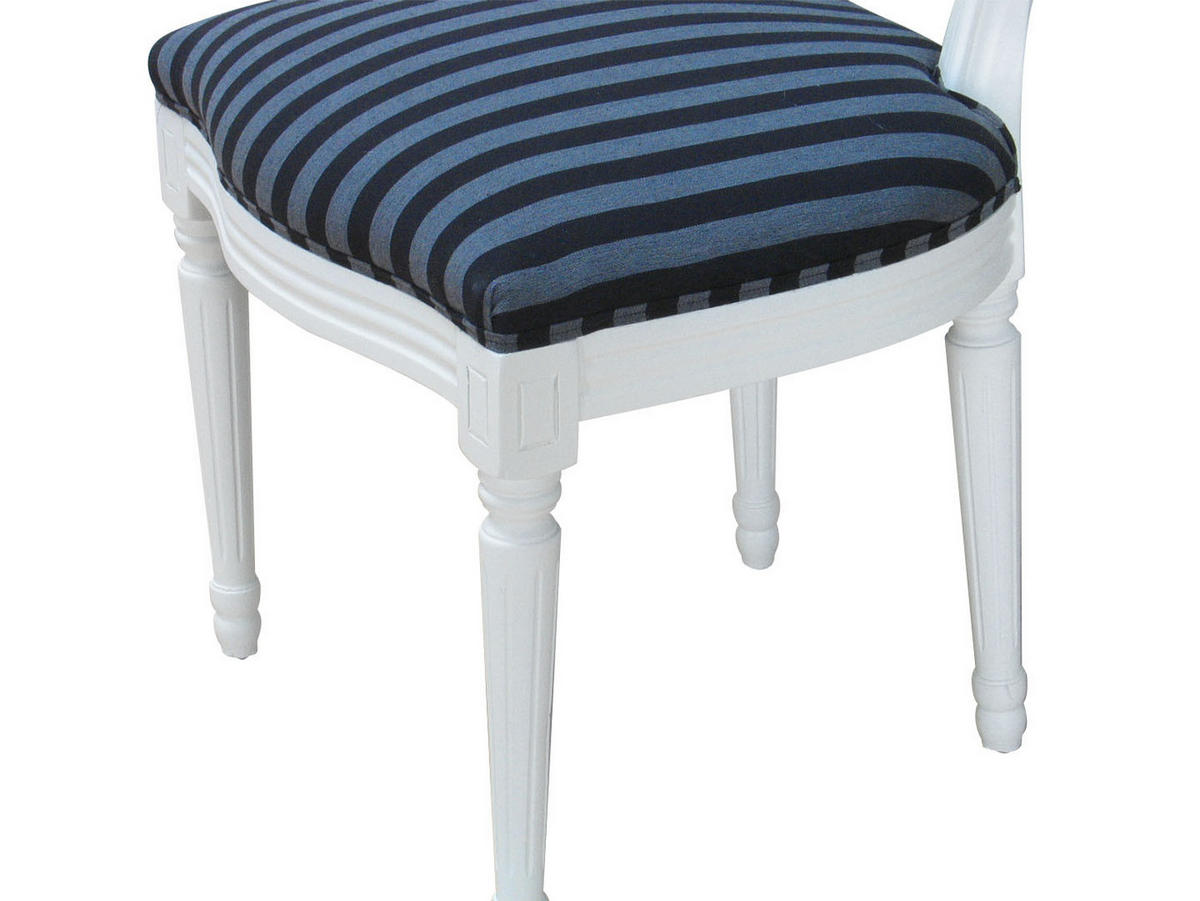 STUHL 2er-Set antik weiss, Stoff schwarz gestreift - Weiß, Holz/Textil (50/93/47cm) - ebuy24