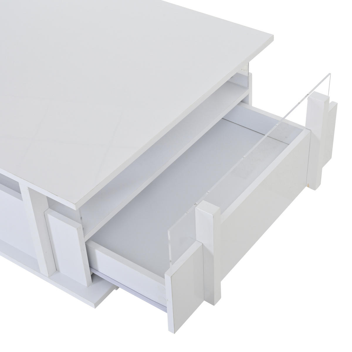 COUCHTISCH 70/70/35 cm Weiß aus Spanplatte mit 2 Schubladen und LED-Beleuchtung - Weiß, Holzwerkstoff (70/70/35cm) - OKMYHOME