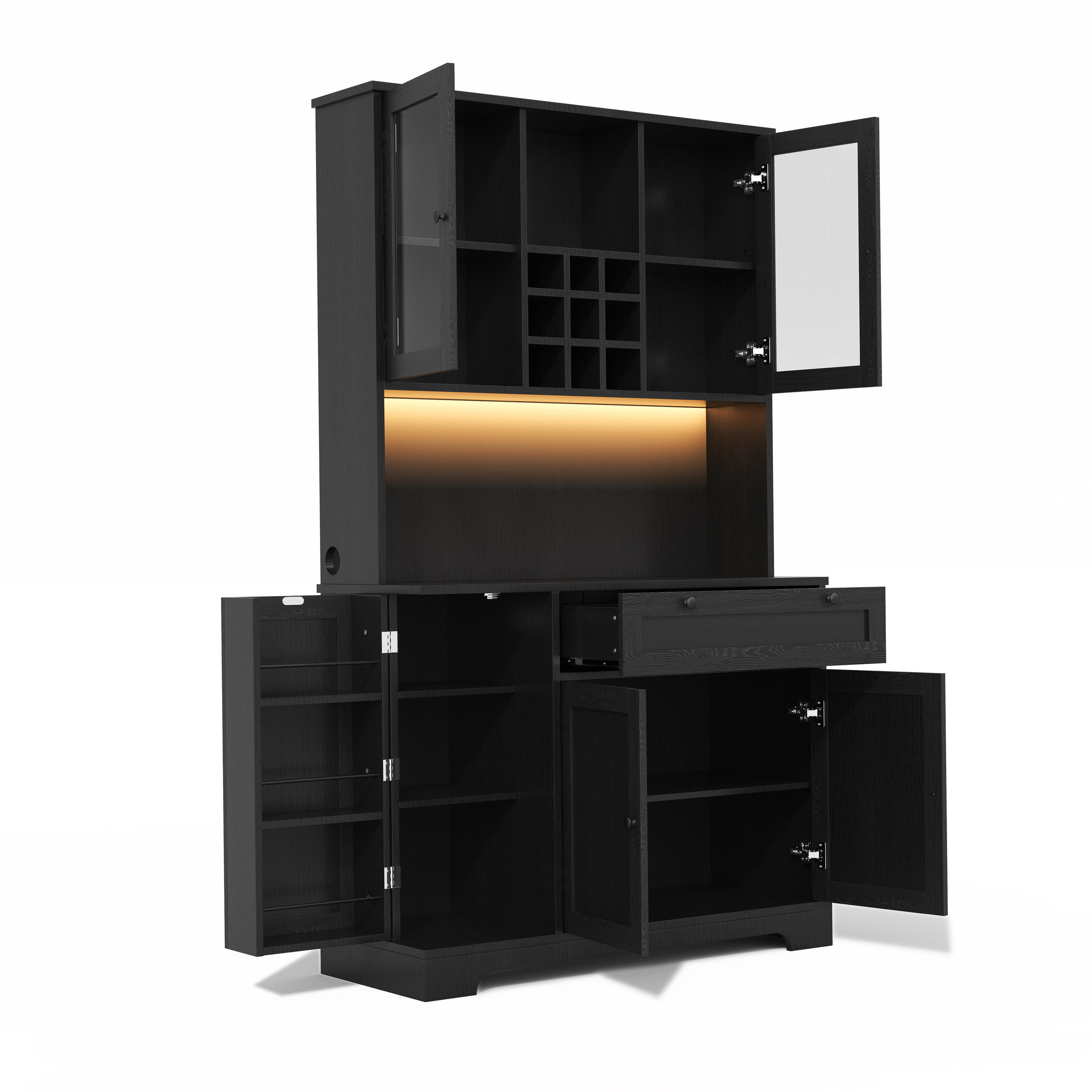 BUFFET 105/40/180 cm Schwarz mit farbwechselnder LED-Beleuchtung und 1 Schublade - Schwarz, Holz (105/180/40cm) - Oxeza