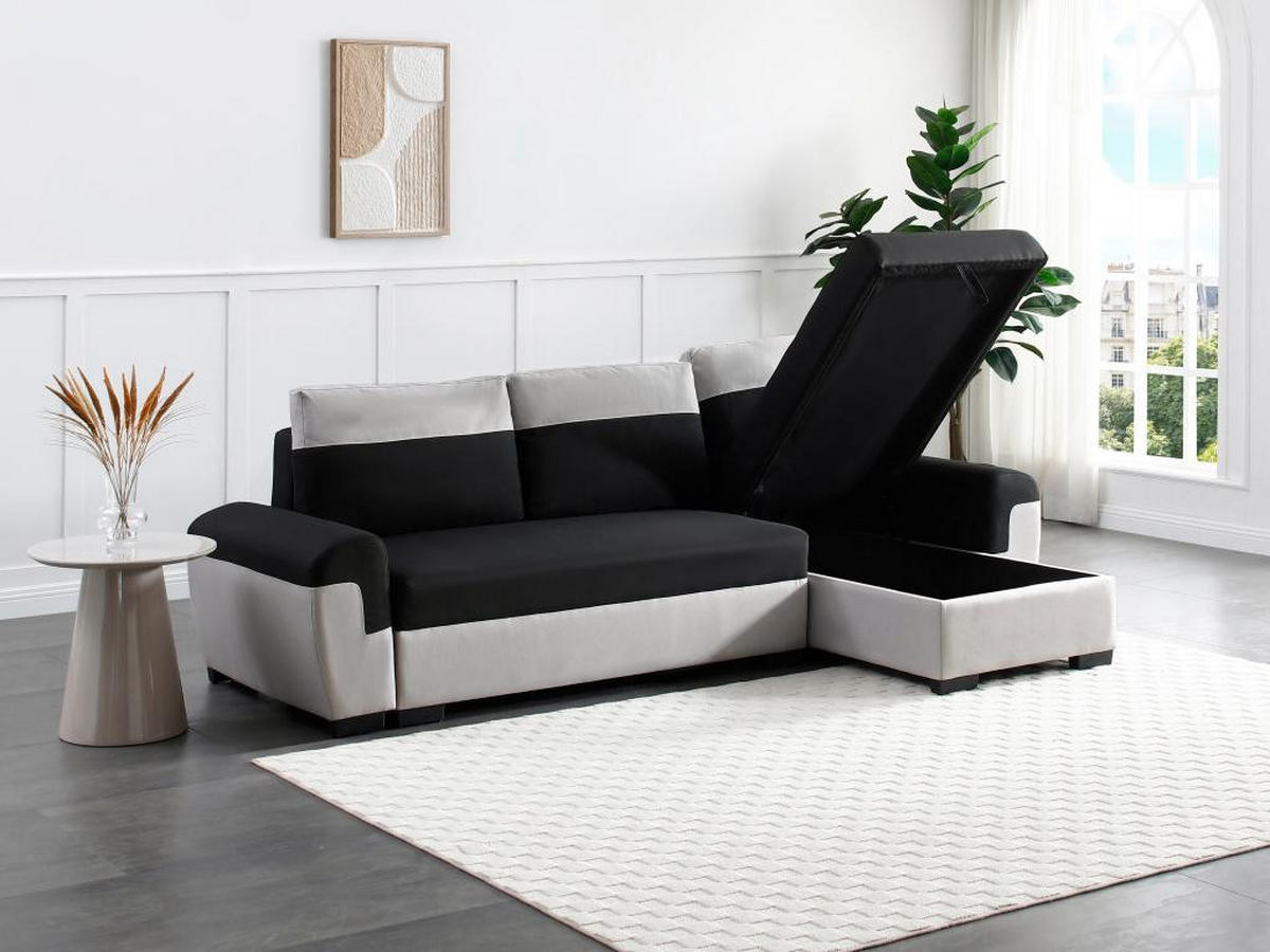 ECKSOFA mit Schlaffunktion - Ecke wechselbar - Stoff - Schwarz & Hellgrau - GABY II - Schwarz, Textil (145/264cm) - Vente-Unique