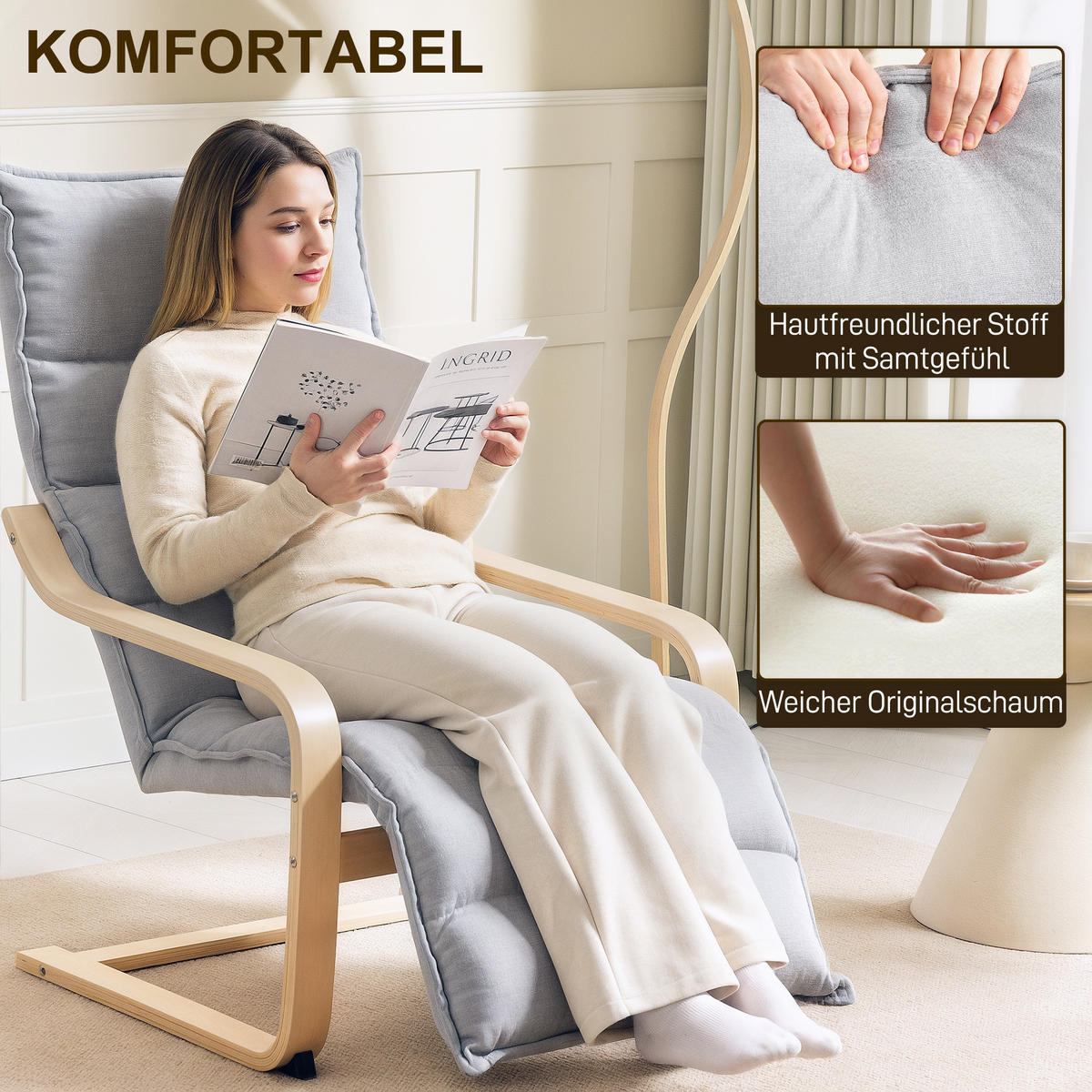 RELAXSSESSEL Sessel mit Verstellbar Fußteil, Armlehne für Wohnzimmer, Hellgrau - Hellgrau, Kunststoff (67/105/114cm) - HOMCOM