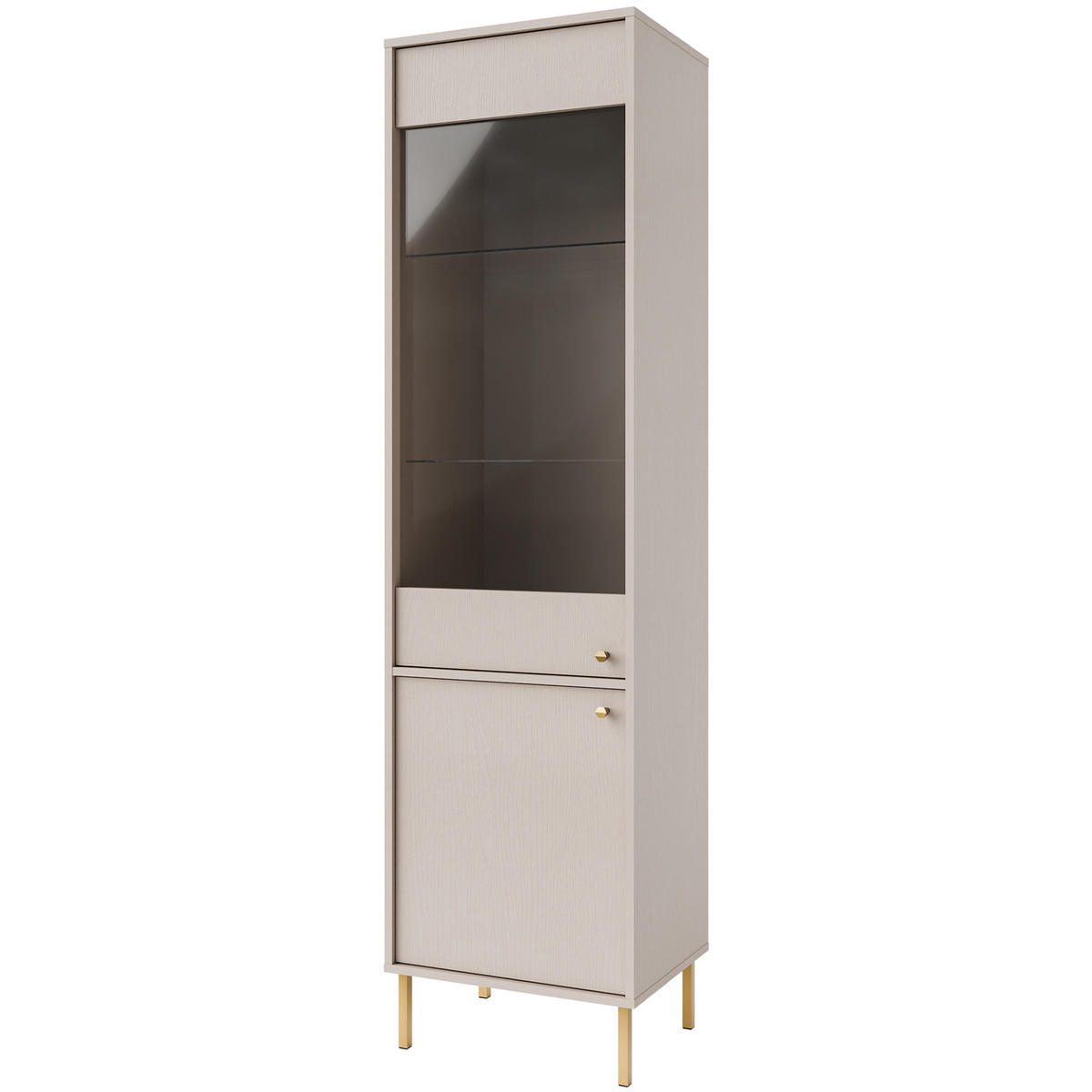 VITRINENSCHRÄNK FLOREN, Creme/Gold - Creme, Holzwerkstoff/Metall (51.8/195/40.8cm) - KONSIMO®