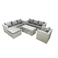 GARTENSOFA hohe Rückenlehne Polyrattan Hellgrau-Mix 10-Sitzer - Hellgrau/Grau, Glas/Kunststoff - Fimous