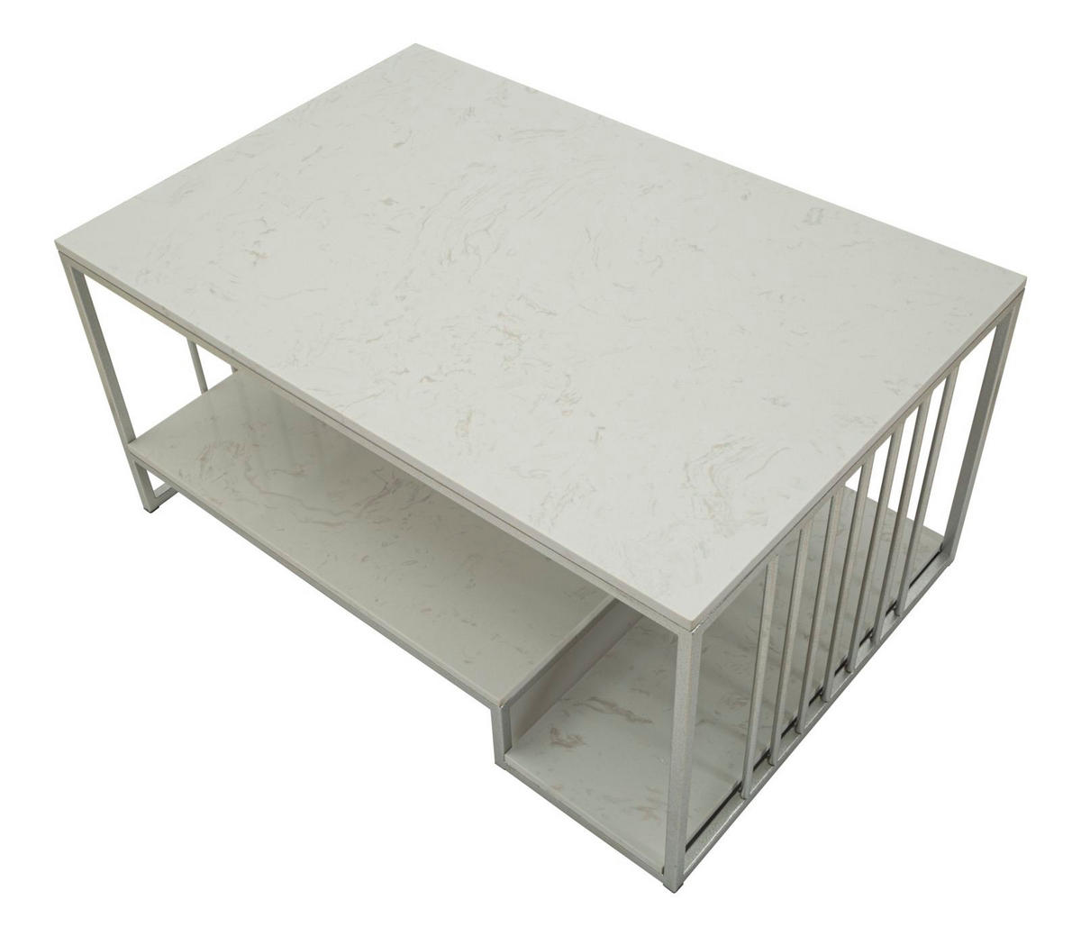 COUCHTISCH Kayseri, silberfarben und weiß, Eisen und Marmor, 90 x 45 x 60 cm - Silberfarben/Weiß, Stein/Metall (45/90/60cm) - Mauro Ferretti