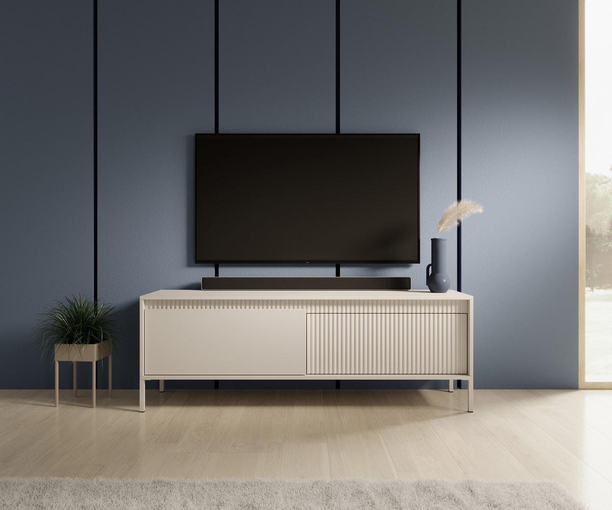 LOWBOARD Trentinis 2T Beige 153,5/53,4/39,5 cm – Geriffelten Fronten - Beige, Holzwerkstoff/Metall (153.5/53.4/39.5cm) - AX Living