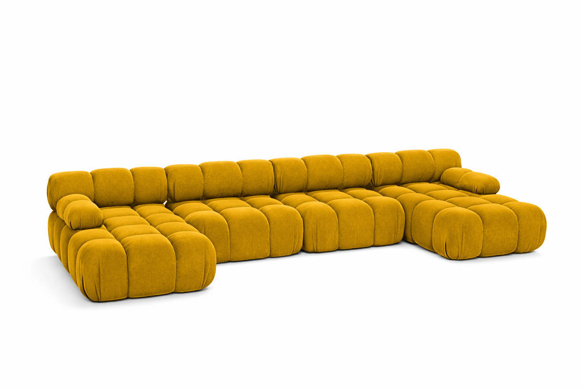 ECKSOFA U-Form XL, Stoff Velours Salvador, Gelb, Selia U XL - Gelb, Holz (380/70/160cm) - Kaiser Möbel