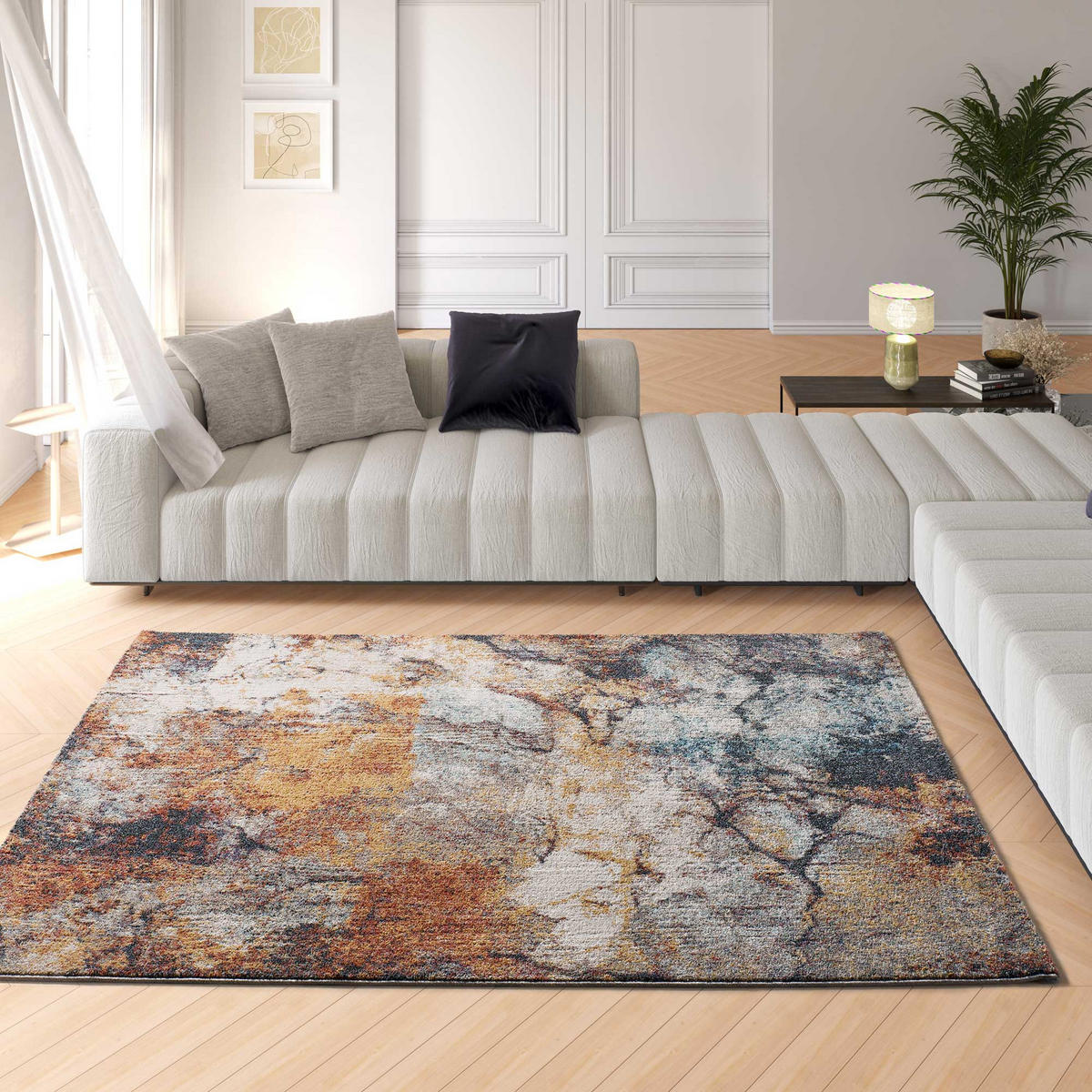 WEBTEPPICH Mehrfarbig Parma 80/150 cm - Pastellblau/Rostfarben, Naturmaterialien/Textil (80/150cm) - Atticgo